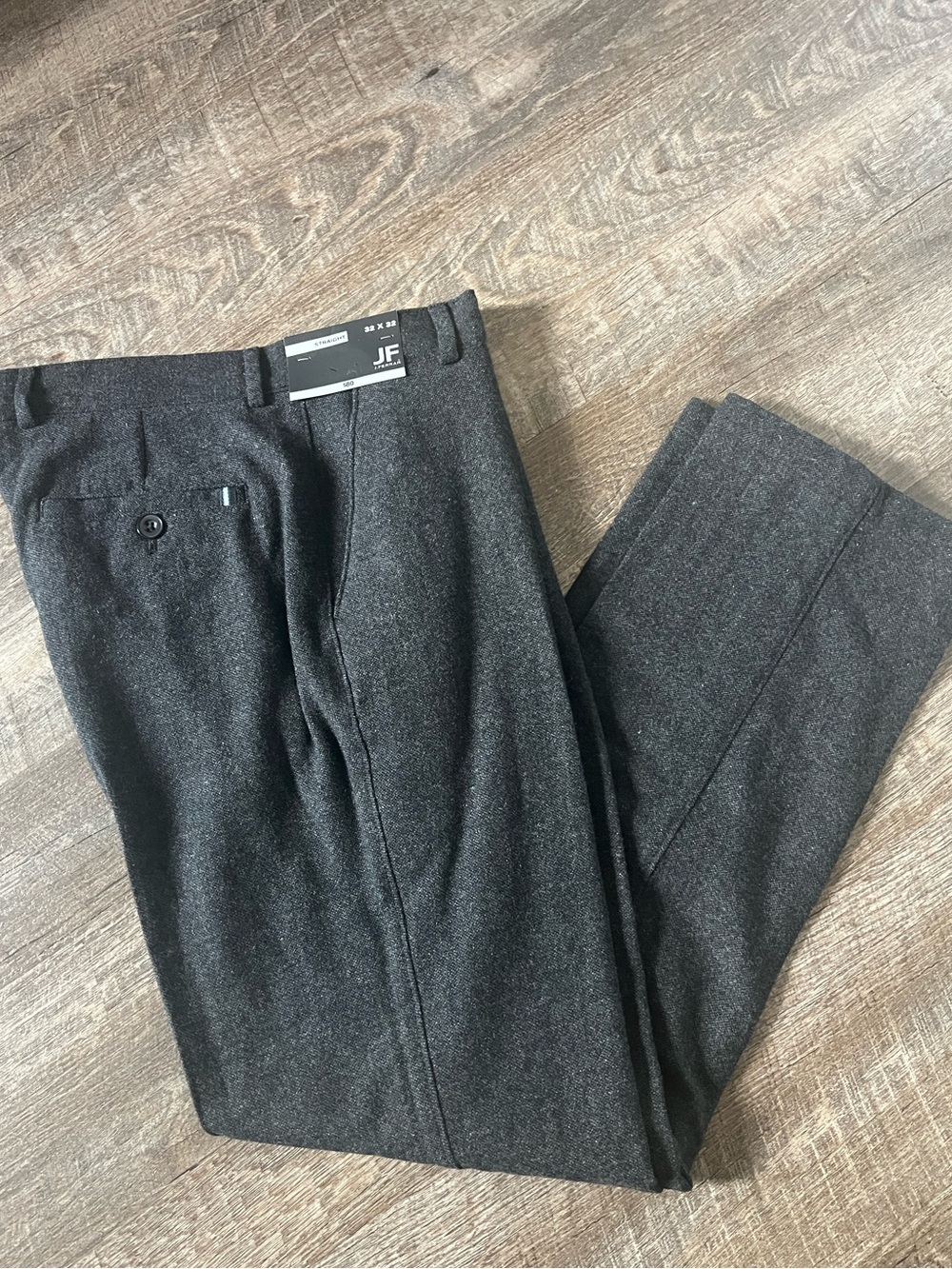 JF J Ferrar Men's Straight Charcoal Tweed Flat Front Wool Pants- Size 32x32
